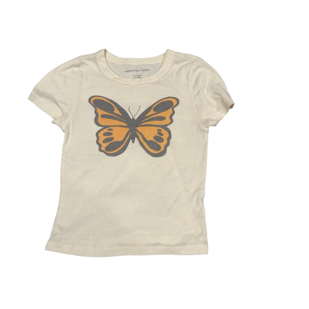 American Eagle Outfitters Cream and Orange Short Sleeve Tee